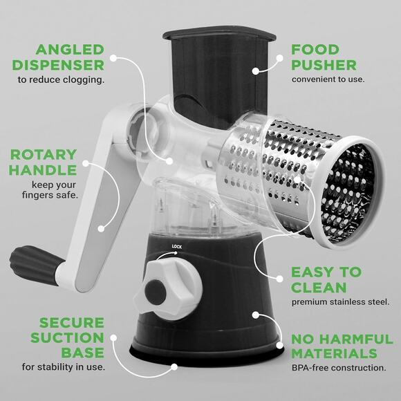 3-in-1 Hand Crank Cheese Grater & Vegetable Shredder with Strong Suction Base - Picture 2 of 7